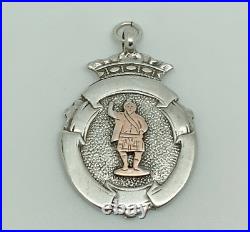 Antique 1924 Sterling Silver Gold Scottish Highlander Man Blank Medal Watch Fob