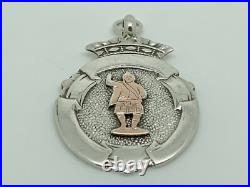 Antique 1924 Sterling Silver Gold Scottish Highlander Man Blank Medal Watch Fob