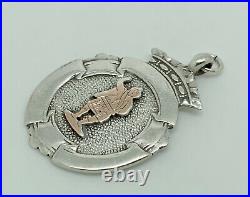 Antique 1924 Sterling Silver Gold Scottish Highlander Man Blank Medal Watch Fob