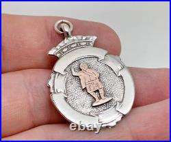 Antique 1924 Sterling Silver Gold Scottish Highlander Man Blank Medal Watch Fob