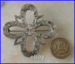 Antique 19th Century Large Scottish Silver Plaid Brooch Dated 1845 And Named