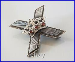 Antique 19thC Silver Scottish St Andrew's Cross Saltire Montrose Agate Brooch