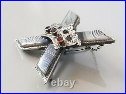 Antique 19thC Silver Scottish St Andrew's Cross Saltire Montrose Agate Brooch
