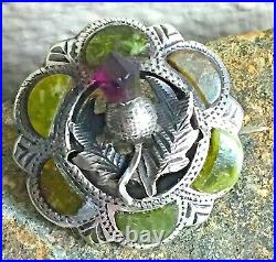 Antique Adie & Lovekin Scottish Style Kilt Pin Sterling Silver Iona Marble 1913