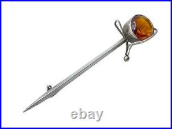 Antique Art Deco Scottish Sterling Silver Cairngorm Glass Sword Kilt Pin Brooch