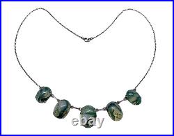 Antique Art Deco Scottish Sterling Silver Moss Agate Chain Choker Necklace