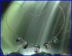 Antique Art Deco Scottish Sterling Silver Moss Agate Chain Choker Necklace