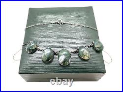 Antique Art Deco Scottish Sterling Silver Moss Agate Chain Choker Necklace