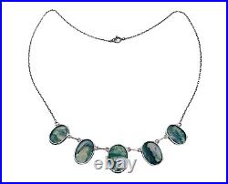 Antique Art Deco Scottish Sterling Silver Moss Agate Chain Choker Necklace