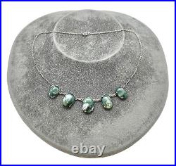 Antique Art Deco Scottish Sterling Silver Moss Agate Chain Choker Necklace