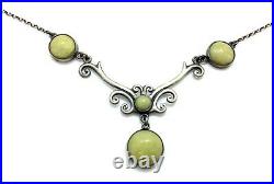 Antique Art Nouveau 1900 Scottish Sterling Silver Connemara Stone Drop Necklace