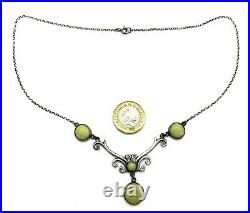 Antique Art Nouveau 1900 Scottish Sterling Silver Connemara Stone Drop Necklace