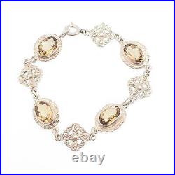 Antique Citrine Sterling Silver Bracelet Scottish Celtic Cross Genuine Gemstone