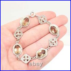 Antique Citrine Sterling Silver Bracelet Scottish Celtic Cross Genuine Gemstone