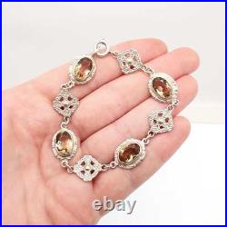 Antique Citrine Sterling Silver Bracelet Scottish Celtic Cross Genuine Gemstone