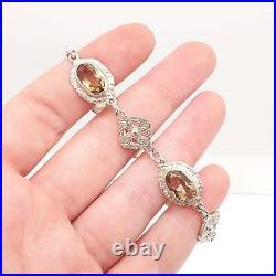 Antique Citrine Sterling Silver Bracelet Scottish Celtic Cross Genuine Gemstone