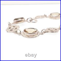 Antique Citrine Sterling Silver Bracelet Scottish Celtic Cross Genuine Gemstone