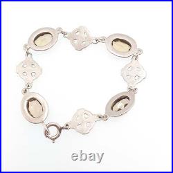Antique Citrine Sterling Silver Bracelet Scottish Celtic Cross Genuine Gemstone