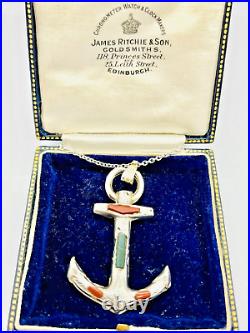 Antique Early Edwardian Scottish Silver & Agate Anchor Pendant and Chain