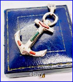 Antique Early Edwardian Scottish Silver & Agate Anchor Pendant and Chain