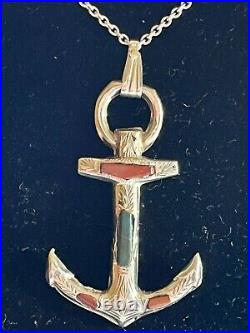 Antique Early Edwardian Scottish Silver & Agate Anchor Pendant and Chain