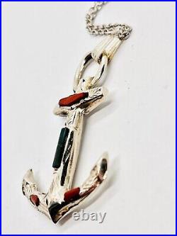 Antique Early Edwardian Scottish Silver & Agate Anchor Pendant and Chain