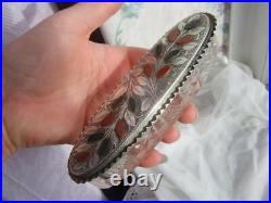 Antique Edwardian 1904 Sterling SILVER Scottish AGATE Cut Glass Trinket Box Dish