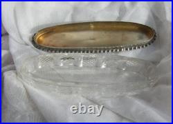 Antique Edwardian 1904 Sterling SILVER Scottish AGATE Cut Glass Trinket Box Dish