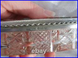 Antique Edwardian 1904 Sterling SILVER Scottish AGATE Cut Glass Trinket Box Dish