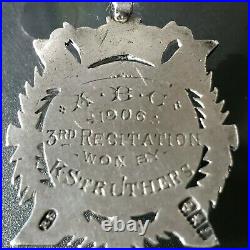 Antique Edwardian Sterling Silver Scottish Robert Burns Watch Fob Medal 1905