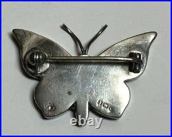 Antique English Sterling Silver Scottish Granite & Red Paste Butterfly Brooch