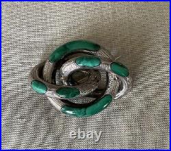 Antique Engraved Sterling Silver+Malachite Scottish Lovers Knot Booch/Pendant