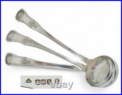 Antique Georgian 1829 Scottish Set 3 Sterling Silver Sauce Ladles Kings Pattern