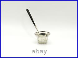 Antique Georgian Scottish Sterling Silver Tea Strainer With Wood Handle