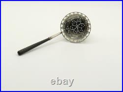 Antique Georgian Scottish Sterling Silver Tea Strainer With Wood Handle
