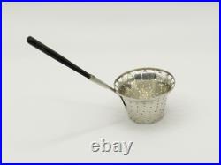 Antique Georgian Scottish Sterling Silver Tea Strainer With Wood Handle