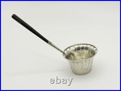Antique Georgian Scottish Sterling Silver Tea Strainer With Wood Handle