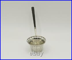 Antique Georgian Scottish Sterling Silver Tea Strainer With Wood Handle