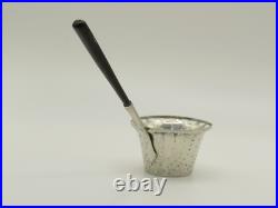 Antique Georgian Scottish Sterling Silver Tea Strainer With Wood Handle