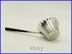 Antique Georgian Scottish Sterling Silver Tea Strainer With Wood Handle