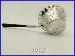 Antique Georgian Scottish Sterling Silver Tea Strainer With Wood Handle