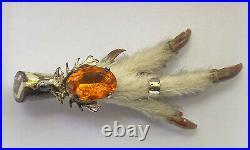 Antique Hallmarked Sterling Silver Stag Head Scottish Grouse Claw Citrine Brooch