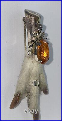 Antique Hallmarked Sterling Silver Stag Head Scottish Grouse Claw Citrine Brooch