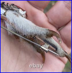 Antique Hallmarked Sterling Silver Stag Head Scottish Grouse Claw Citrine Brooch