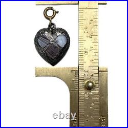 Antique Heart Charm, Sterling silver and Scottish Agate, Pendant Fob