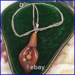 Antique Jewellery Scottish Banded Agate Lily Pendant Sterling Chain Necklace