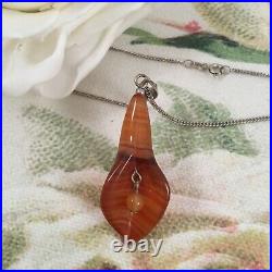 Antique Jewellery Scottish Banded Agate Lily Pendant Sterling Chain Necklace