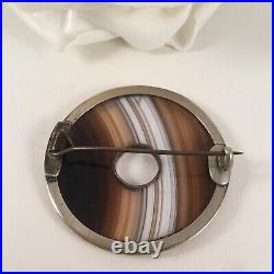 Antique Jewellery Sterling Silver Scottish Agate Brooch Pin Vintage Jewelry