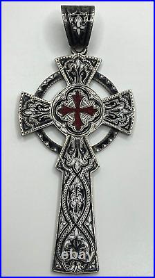 Antique MacKay & Chisholm Scottish Sterling Silver Enamel Celtic Cross Pendant