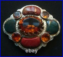 Antique Magnificent Scottish Silver Brooch with Citrine, Agate, Circa 1880